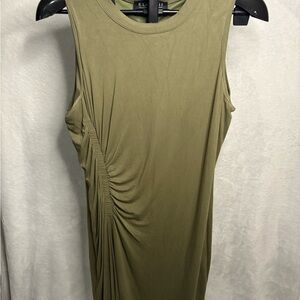 Eloquii Olive Green Ruched Midi Dress